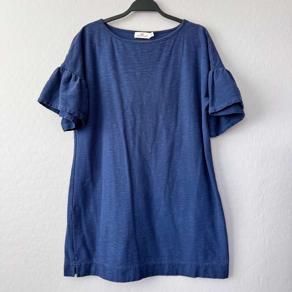 Vineyard Vines Women's Blue Ruffle Sleeve Knit T-Shirt Dress - Picture 1 of 5